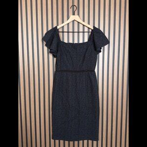 Rebecca Taylor Dress 10 Womens Black Sheath Woven Textured Floral Off Shoulder